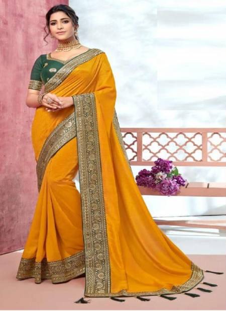 Yellow Colour Bridal Wear Vol 3 Kavira New Latest Designer Festive Wear Vichitra Saree Collection 1207